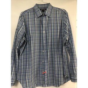 Michael Kors Men's Adult Sz L Button Shirt Long Sleeve Plaid Blue  Plaid Cotton